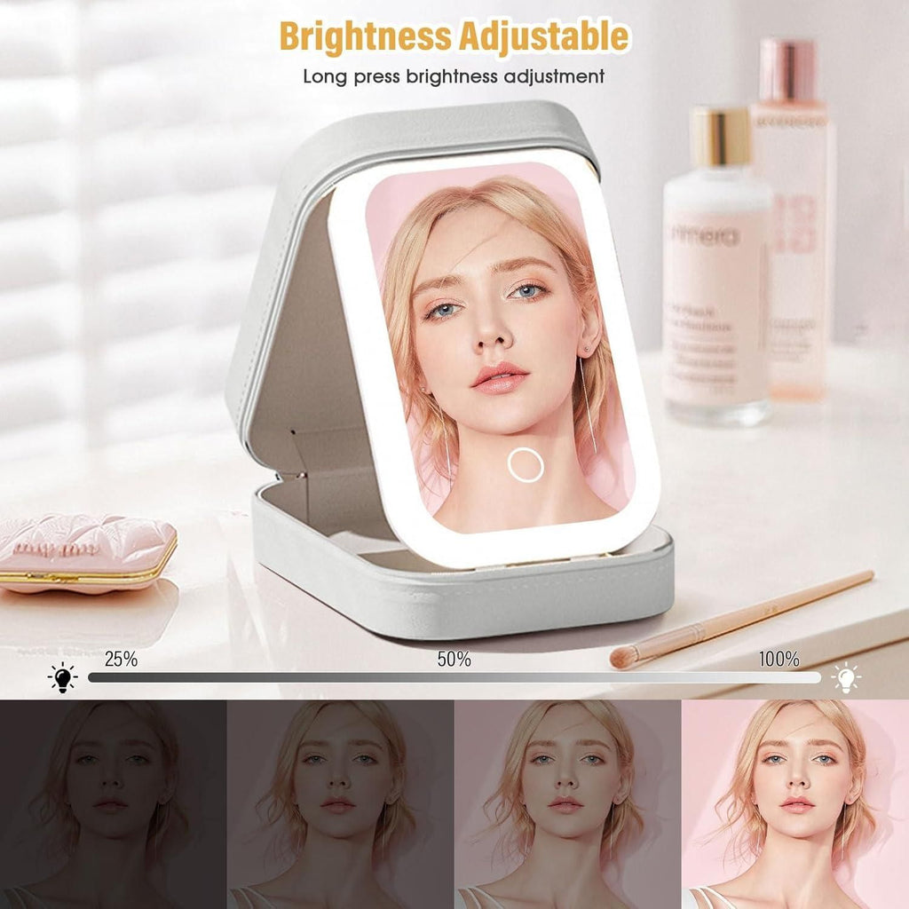 ✨ Compact Travel Makeup Box with LED Mirror ✨