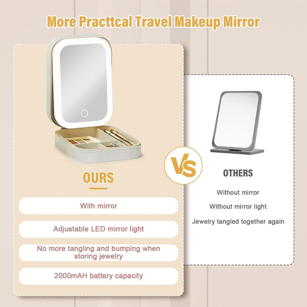✨ Compact Travel Makeup Box with LED Mirror ✨